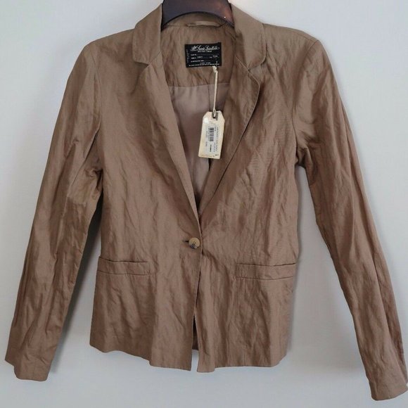 NWT All Saints Spitalfields Camel Ava Picadilly Crinkled Jacket Size 6 MSRP $296